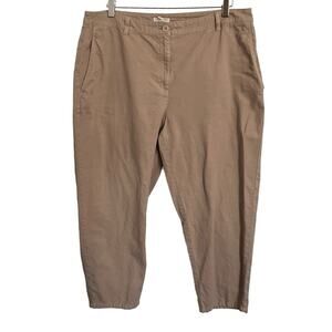 Eileen Fisher Organic Cotton Hemp Tapered Pant Khaki Trousers Coastal Size 16
